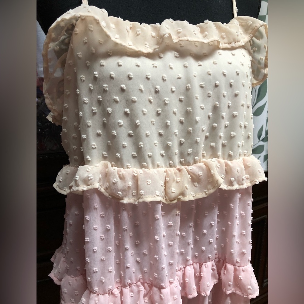 Pink and Cream Ruffled eyelit  Dress - Picture 3 of 15